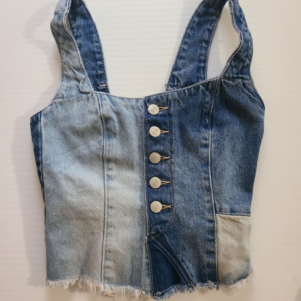 ZARA TRF PATCHWORK DENIM TOP BLUE SIZE XS | 6045/007 - Picture 11 of 11